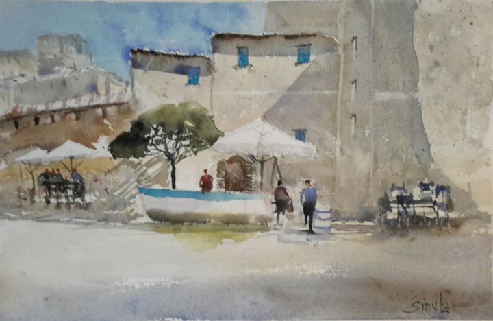 Painting titled "Sperlonga" by Angela, Original Artwork, Watercolor