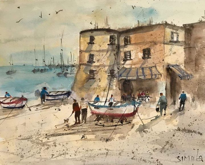 Pintura intitulada "Giovinazzo" por Angela, Obras de arte originais, Aquarela