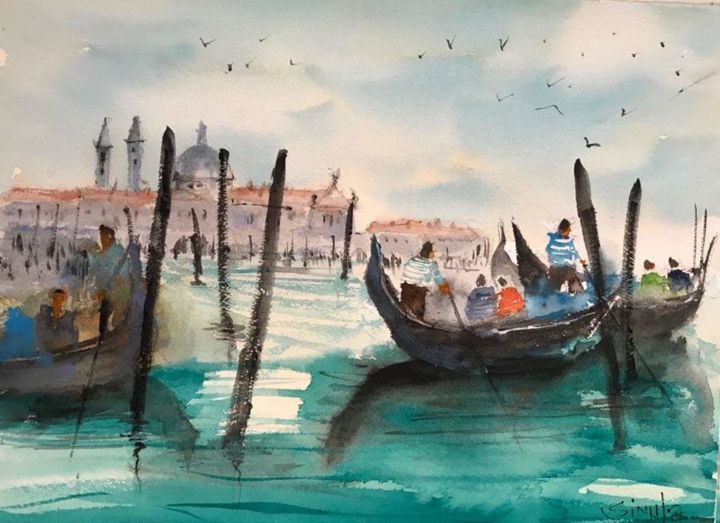 Peinture intitulée "Venezia" par Angela, Œuvre d'art originale, Aquarelle