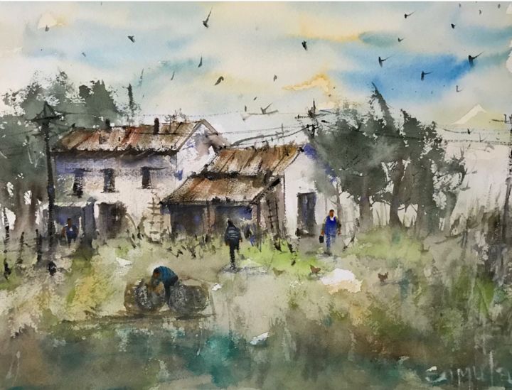 Painting titled "Cascina" by Angela, Original Artwork, Watercolor