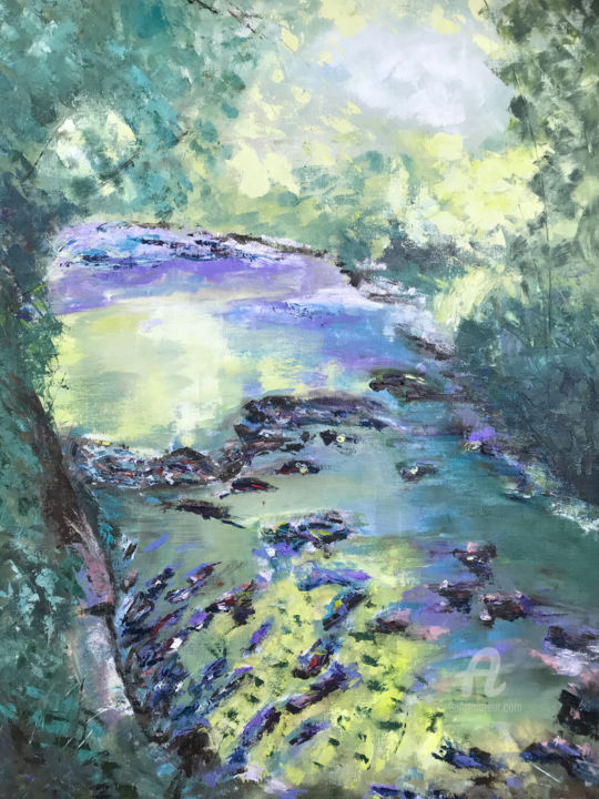 Painting titled "Der Tiefenbach" by Angela Sommer, Original Art, Oil