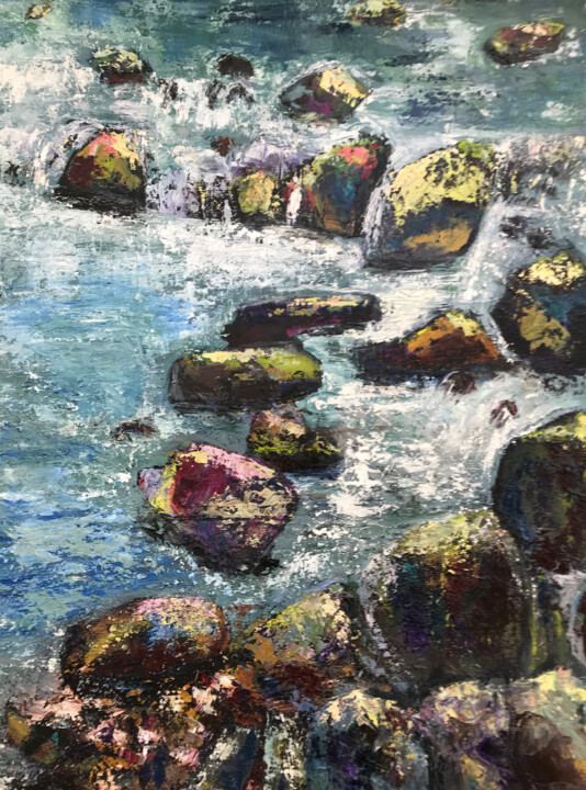 Painting titled "Im Bach" by Angela Sommer, Original Art, Oil