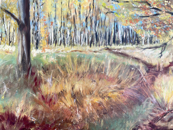 Картина под названием "Herbstgras" - Angela Sommer, Подлинное произведение искусства, Масло Установлен на Деревянная рама дл…