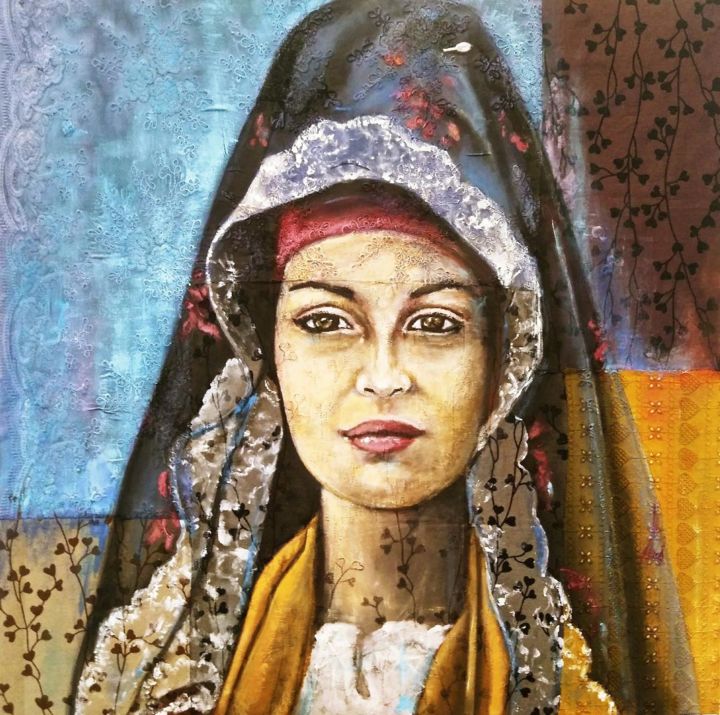 Painting titled "Donna di Oristano" by Angela Spano, Original Artwork, Acrylic