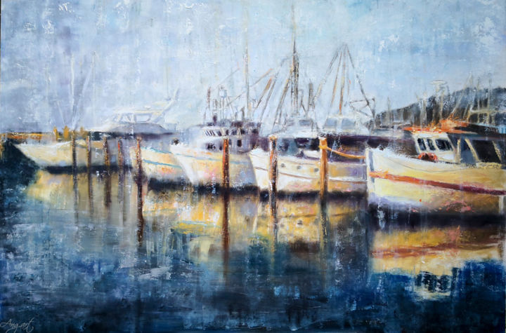 Malarstwo zatytułowany „Ships In The Port” autorstwa Angela Suto, Oryginalna praca, Olej