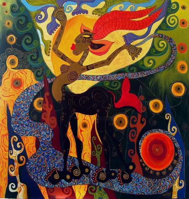 Картина под названием "The Capricorn" - Angela Szabo, Подлинное произведение искусства, Масло