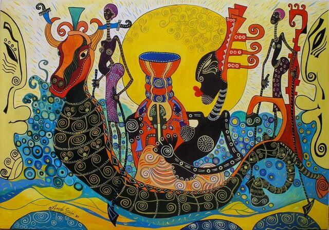 Peinture intitulée "Offering to the sea" par Angela Szabo, Œuvre d'art originale, Huile