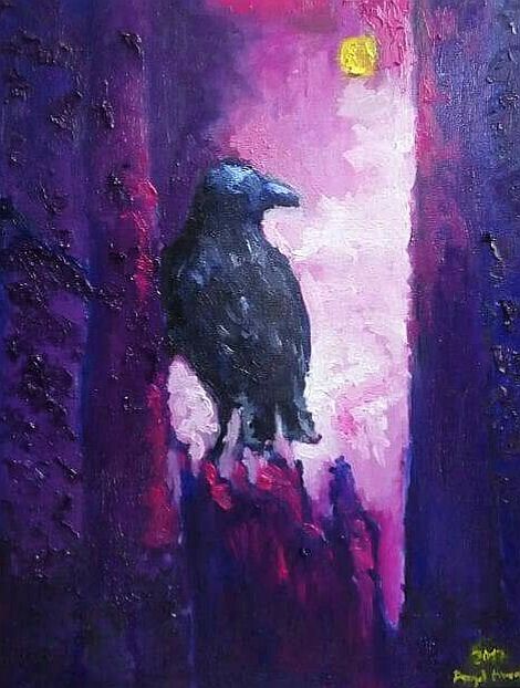 Peinture intitulée "The Raven" par Angel Abregu, Œuvre d'art originale, Huile