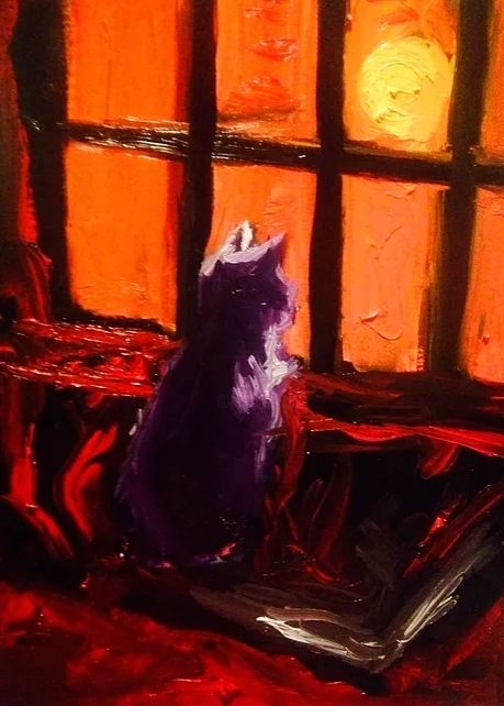 Painting titled "The Cat" by Angel Abregu, Original Artwork, Oil