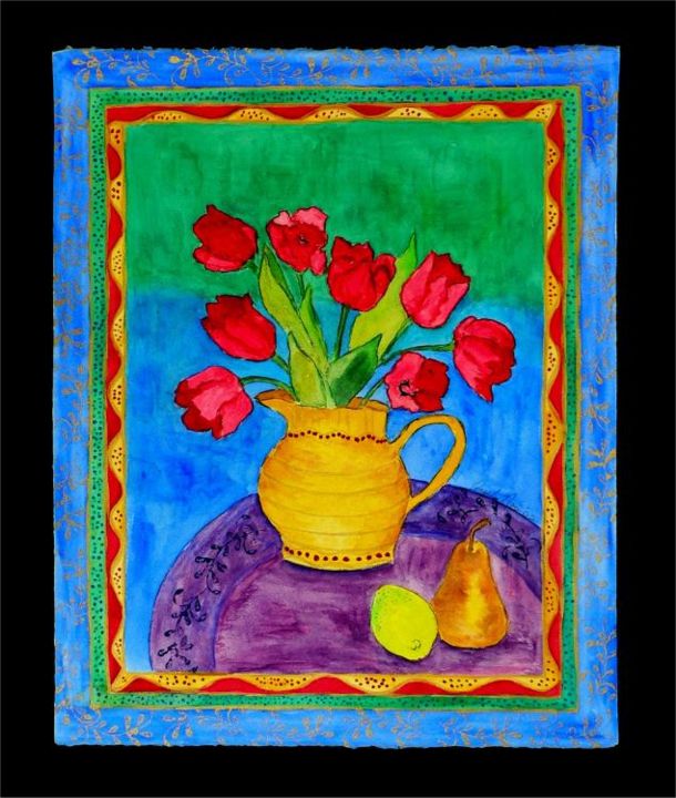 Schilderij getiteld "Pink Tulips in Yell…" door Angela Nori, Origineel Kunstwerk