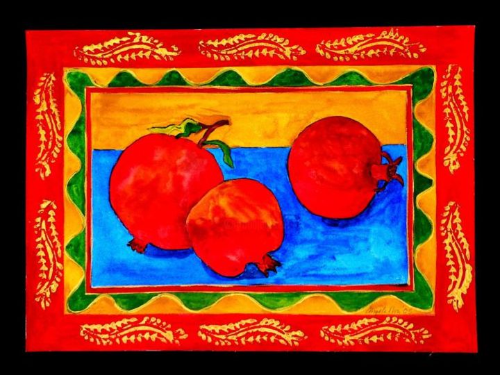 Painting titled "Pomegranites" by Angela Nori, Original Art,