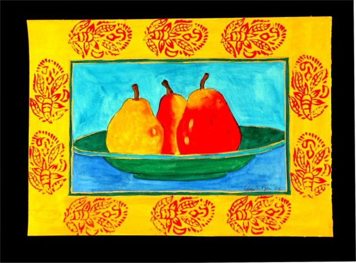 Painting titled "Pear Triplets" by Angela Nori, Original Artwork