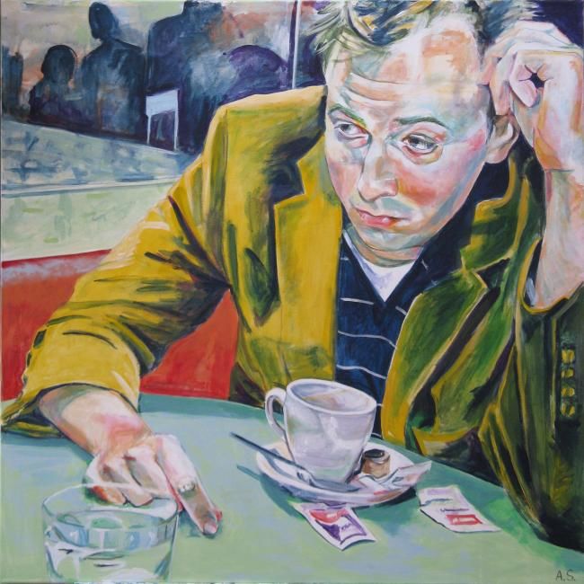 Painting titled "Café" by Angela Selders-Kanthak, Original Artwork, Oil