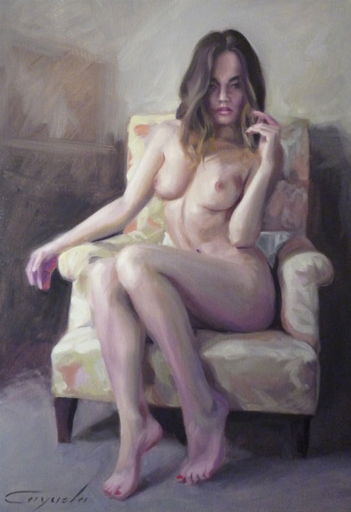 Pintura titulada "Sitting Nude" por Angel Cayuela, Obra de arte original, Oleo