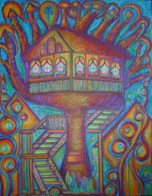 Pintura titulada "tree_house" por Fairy_aritst, Obra de arte original
