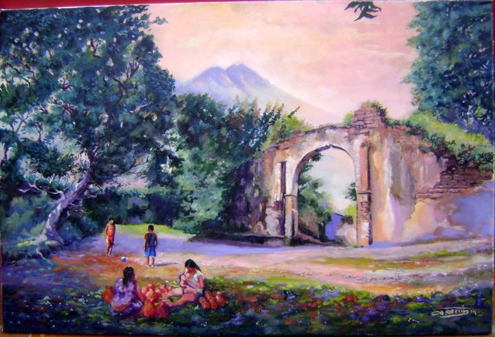 Painting titled "puerta suchitoto" by Martin, Original Artwork, Oil