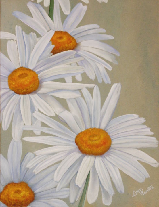 Painting titled "White Daisies" by Angeles M. Pomata, Original Artwork, Oil