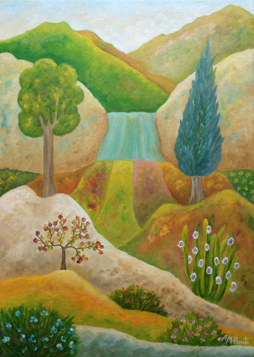 Peinture intitulée "Desert Wellspring" par Angeles M. Pomata, Œuvre d'art originale, Huile