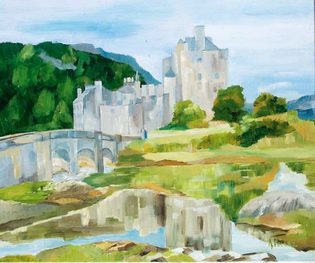 Painting titled "CASTILLO ESCOCES" by Ángeles Peláez Talasac, Original Artwork, Oil