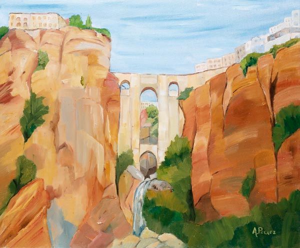 Painting titled "EL TAJO DE RONDA" by Ángeles Peláez Talasac, Original Artwork, Oil