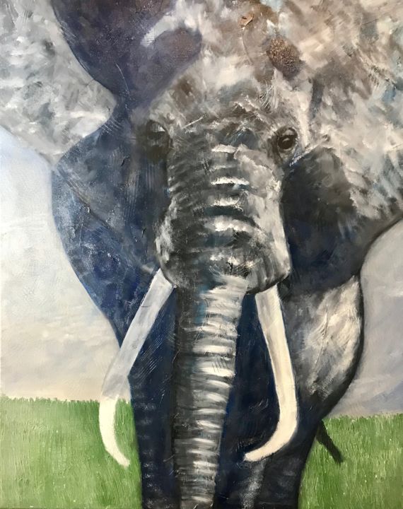 Painting titled "The Gentle Giant" by Angelia Fine Art, Original Artwork, Oil
