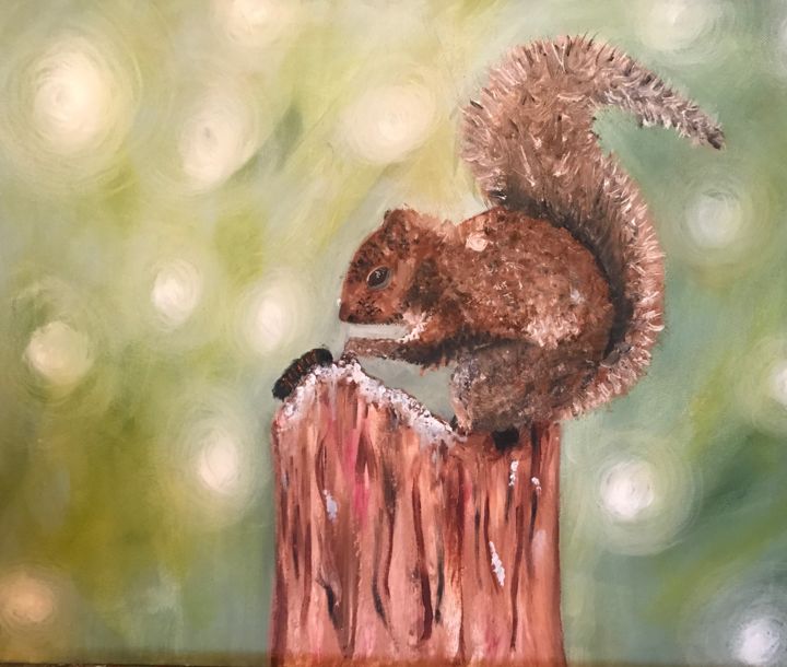 Malerei mit dem Titel "HI Furry Friend" von Angelia Fine Art, Original-Kunstwerk, Öl