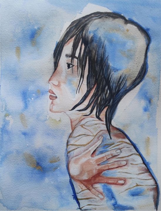 Peinture intitulée "Gold scars" par Creative Angie, Œuvre d'art originale, Aquarelle