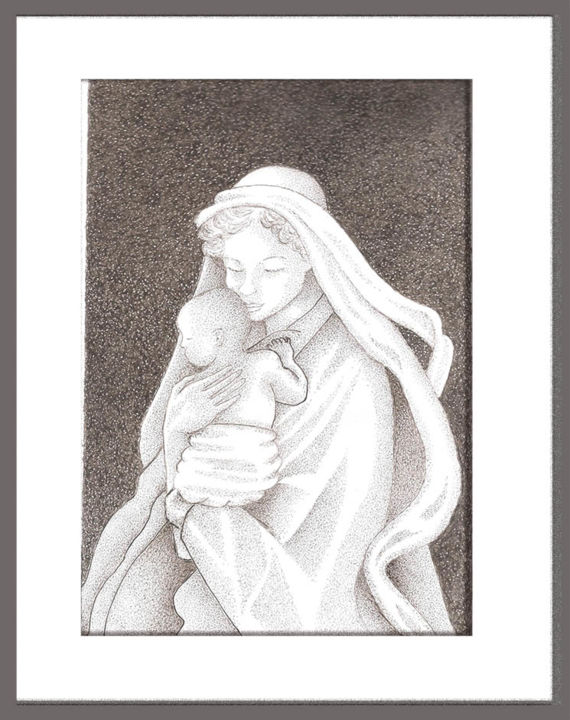 Desenho intitulada "Madona" por Angelica Trompieri, Obras de arte originais, Tinta
