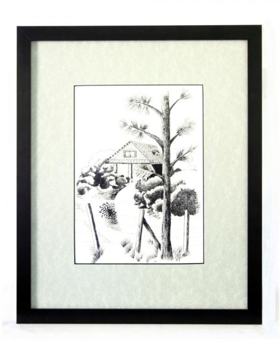 Desenho intitulada "Casa no campo" por Angelica Trompieri, Obras de arte originais, Tinta