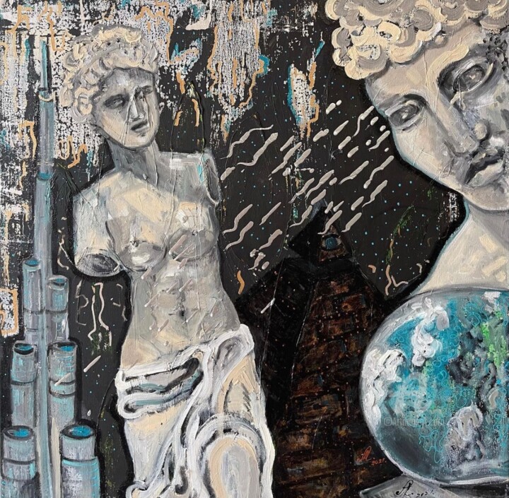 Картина под названием "Battle of the titans" - Angelika Aks / Aksenti, Подлинное произведение искусства, Масло