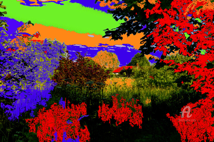 Digitale Kunst mit dem Titel "Blondin Park view" von Angelika Berndt, Original-Kunstwerk, Manipulierte Fotografie