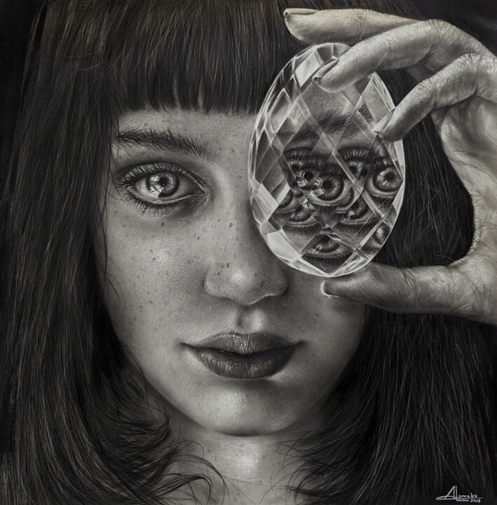 Malerei mit dem Titel "I see" von Angelika Lomako, Original-Kunstwerk, Kohle
