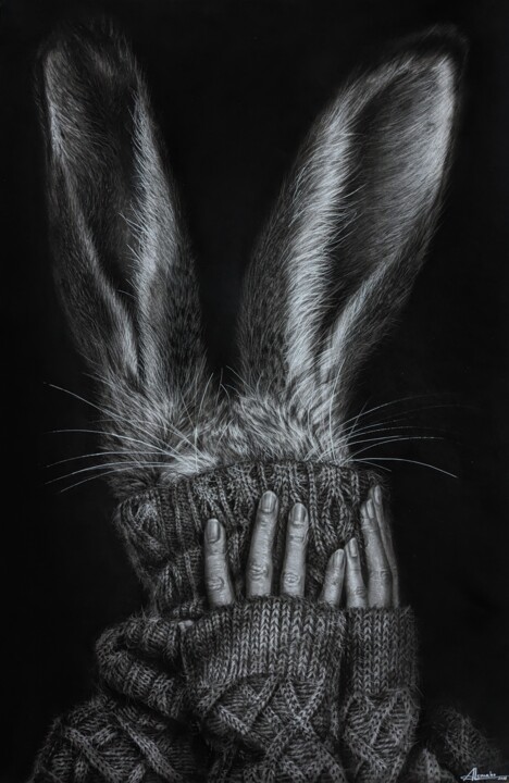 绘画 标题为“Bunny” 由Angelika Lomako, 原创艺术品, 木炭