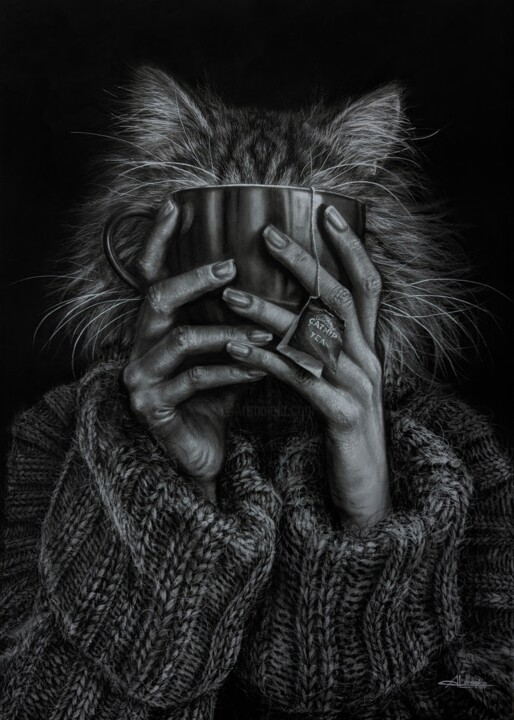 绘画 标题为“Catnip” 由Angelika Lomako, 原创艺术品, 木炭