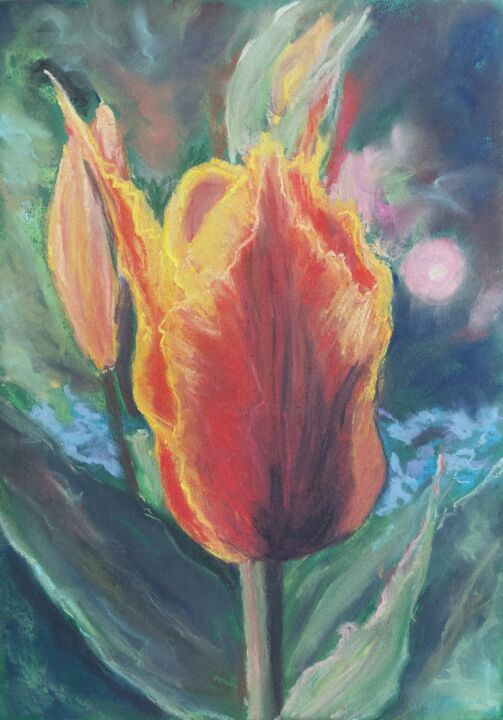 Painting titled "Tulips" by Angelika Scheibler, Original Artwork, Pastel