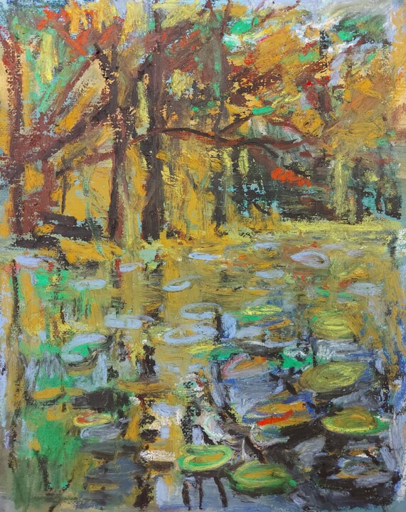 Malerei mit dem Titel "Magical Pond" von Angelika Scheibler, Original-Kunstwerk, Pastell