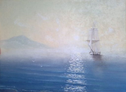 Картина под названием "Восход на море" - Гулавская Анжелика, Подлинное произведение искусства, Масло