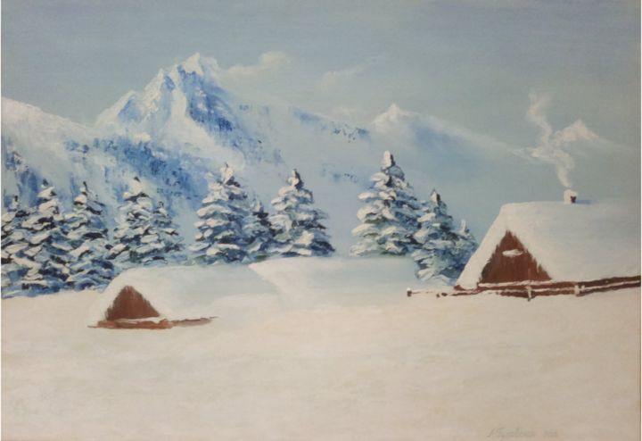 Картина под названием "Зимушка зима" - Гулавская Анжелика, Подлинное произведение искусства, Масло