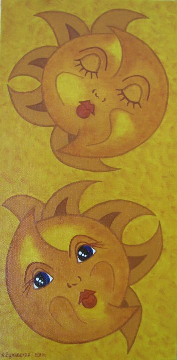 Картина под названием "День и ночь" - Гулавская Анжелика, Подлинное произведение искусства, Масло