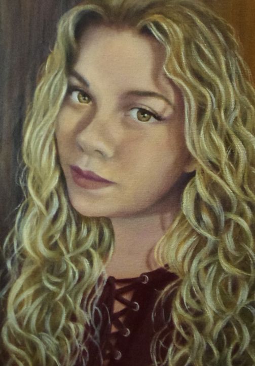Malerei mit dem Titel ""Cristine"" von Ageliki Aggelike, Original-Kunstwerk, Öl
