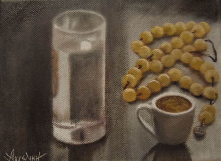 Pintura intitulada "Time for coffe by A…" por Ageliki Aggelike, Obras de arte originais, Óleo