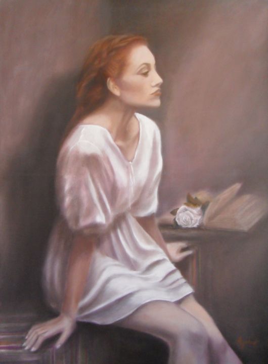 Painting titled ""In her name..."" by Ageliki Aggelike, Original Artwork, Oil