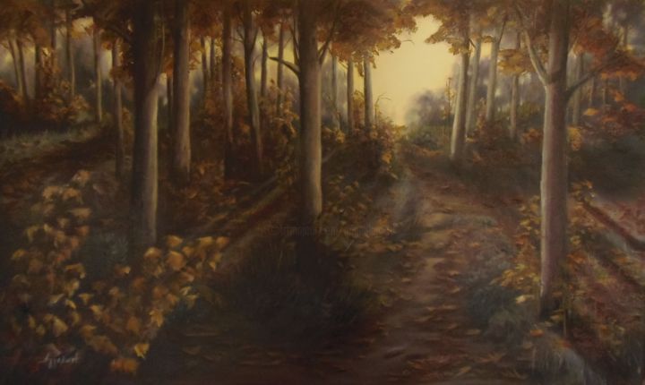 Painting titled ""Dark forest"" by Ageliki Aggelike, Original Artwork, Oil