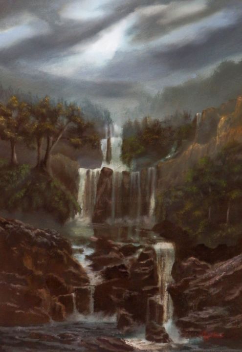 Картина под названием ""Waterfalls"" - Ageliki [Αγγελικη], Подлинное произведение искусства, Масло