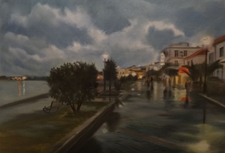 Pintura intitulada ""After rain"" por Ageliki Aggelike, Obras de arte originais, Óleo