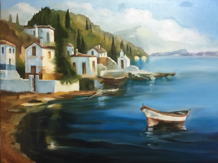 Painting titled "Τοπιο" by Aggelike Kalogeropoulou, Original Artwork, Oil