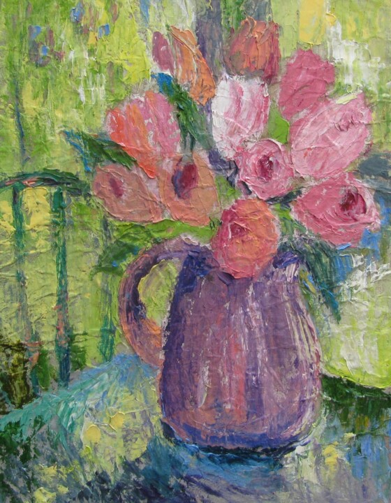 Peinture intitulée "Тюльпаны" par Angelina Maslikova, Œuvre d'art originale, Huile