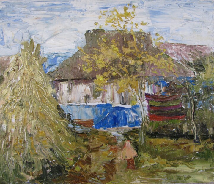 Painting titled "Сельский двор. Молд…" by Angelina Maslikova, Original Artwork, Oil