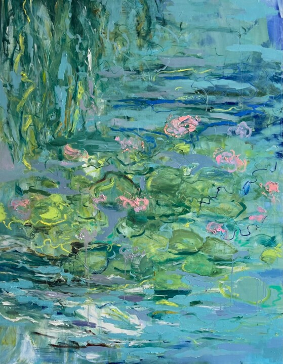 Painting titled "Water lilies compos…" by Angelina Voss, Original Artwork, Oil