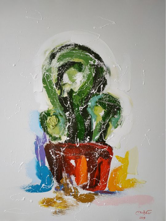 Картина под названием "Кактус" - Angelina Damenia, Подлинное произведение искусства, Масло